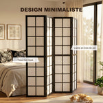 Paravent interieur pliable 4 panneaux 160 x 170 cm séparateur de pièce pour salon chambre à coucher maison, noir