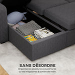 Canapé d'angle convertible en velours côtelé, canapé-lit 3 places avec rangement caché, coussins, 205x135x76cm, gris