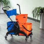 Chariot de ménage chariot de lavage professionnel essoreuse latérale seau 26 L + panier de rangements 78 x 45 x 95 cm métal et plastique orange