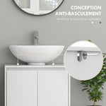 Meuble sous vasque 2 portes avec étagère réglable armoire de rangement pour lavabo 60l x 30P x 60H cm blanc