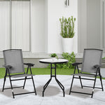 Conjunto de jardín de 3 piezas, 2 sillas reclinables multiposición plegables, mesa redonda de vidrio templado, metal y textileno, gris