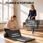 Tapis de gymnastique yoga pilates fitness pliable en 4 avec poignées revêtement synthétique 180 x 80 x 5 cm gris