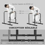 Dips Barre Parallèle Station de Musculation en Acier, Hauteur et Espacement Réglables, 90-102x65x80-90cm, Noir