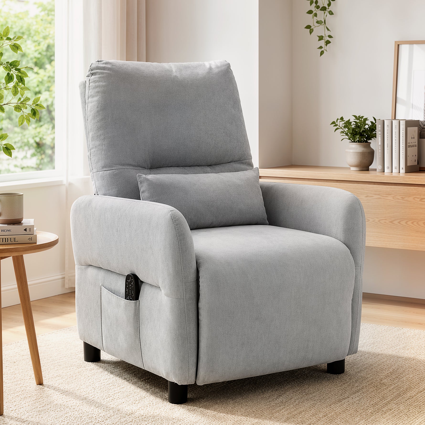 Fauteuil Inclinable de Massage par Vibration et Chauffage, Fauteuil de Relaxation en Tissu Éponge Bouclé, Gris