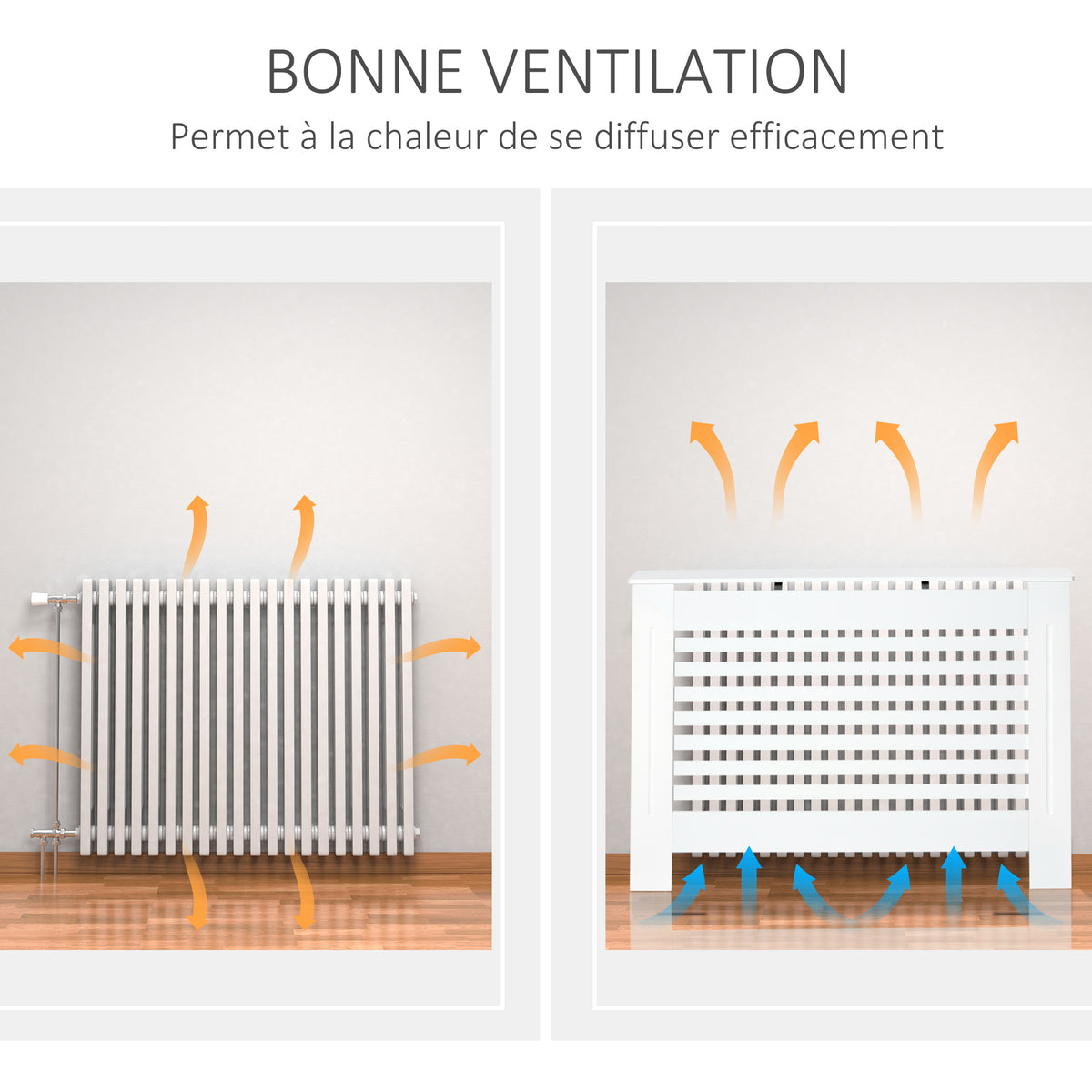 Cache-radiateur couverture radiateur Design à Lattes Panneau Cabinet pour salon cuisine chambre couloir dim. 112L x 19l x 81H cm MDF Blanc