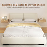Lot de 2 tables de chevet murales, tables de nuit suspendues avec tiroir en effet rotin, 40 x 30 x 15 cm, chêne