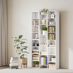 Bibliothèque, étagère à livres, étagère de rangement, 21 compartiments et 10 étagères réglables, 89,5x23,5x181cm, blanc