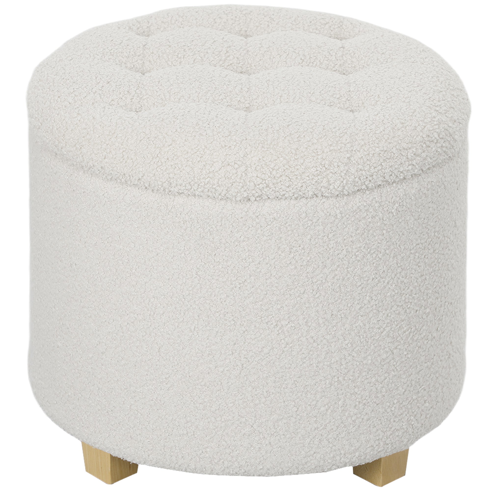 Pouf coffre rangement, tabouret rond, pouf repose-pieds en tissu bouclette, charge 120 Kg, Ø 45 x 41 cm, blanc