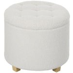 Pouf coffre rangement, tabouret rond, pouf repose-pieds en tissu bouclette, charge 120 Kg, Ø 45 x 41 cm, blanc
