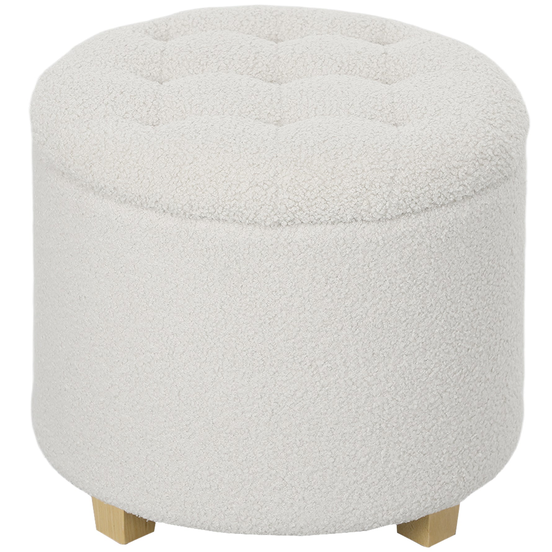 Pouf coffre rangement, tabouret rond, pouf repose-pieds en tissu bouclette, charge 120 Kg, Ø 45 x 41 cm, blanc