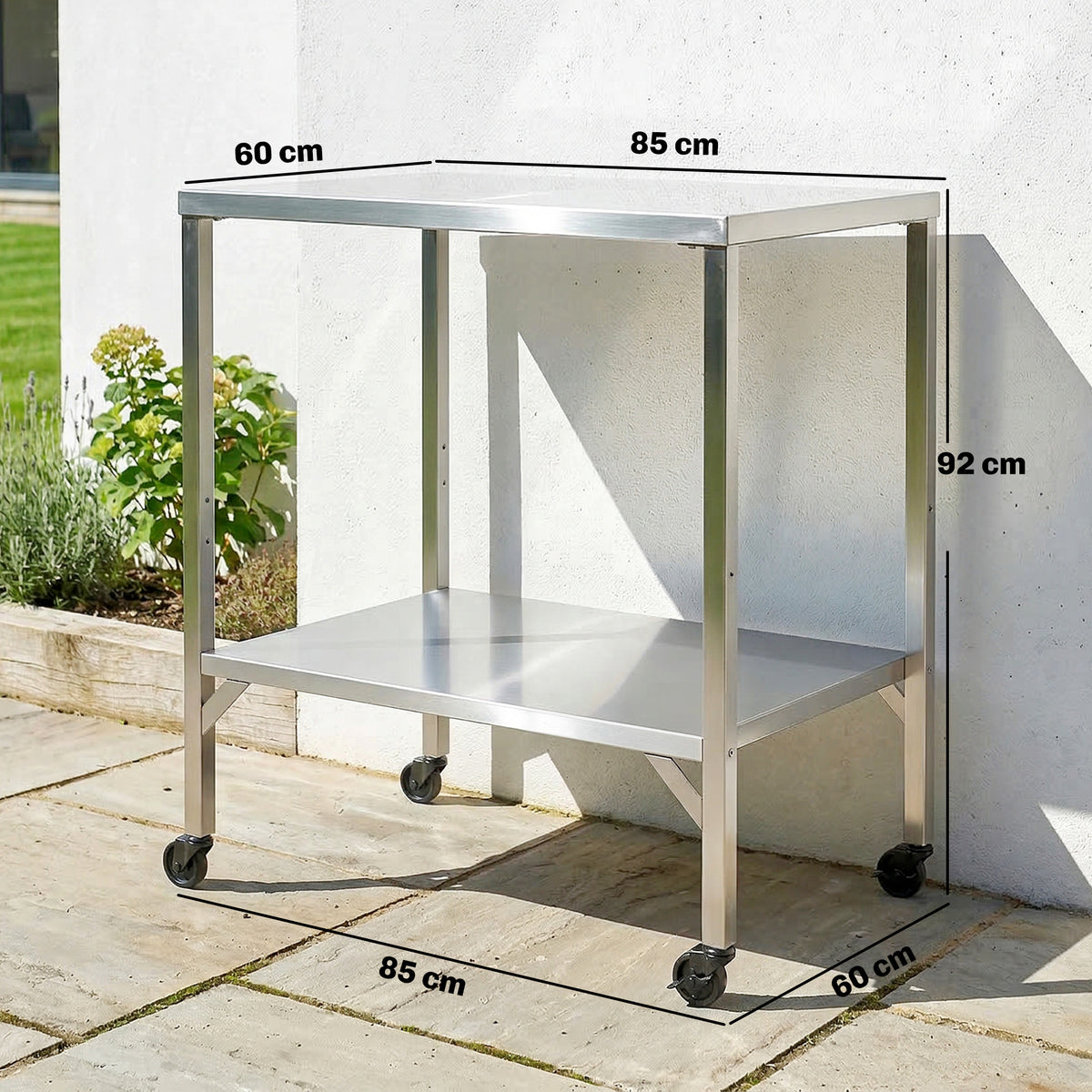 Chariot de Barbecue Table de Préparation Extérieur avec Plan de Travail et Roulettes Acier Inoxydable 85x60x92cm Argenté