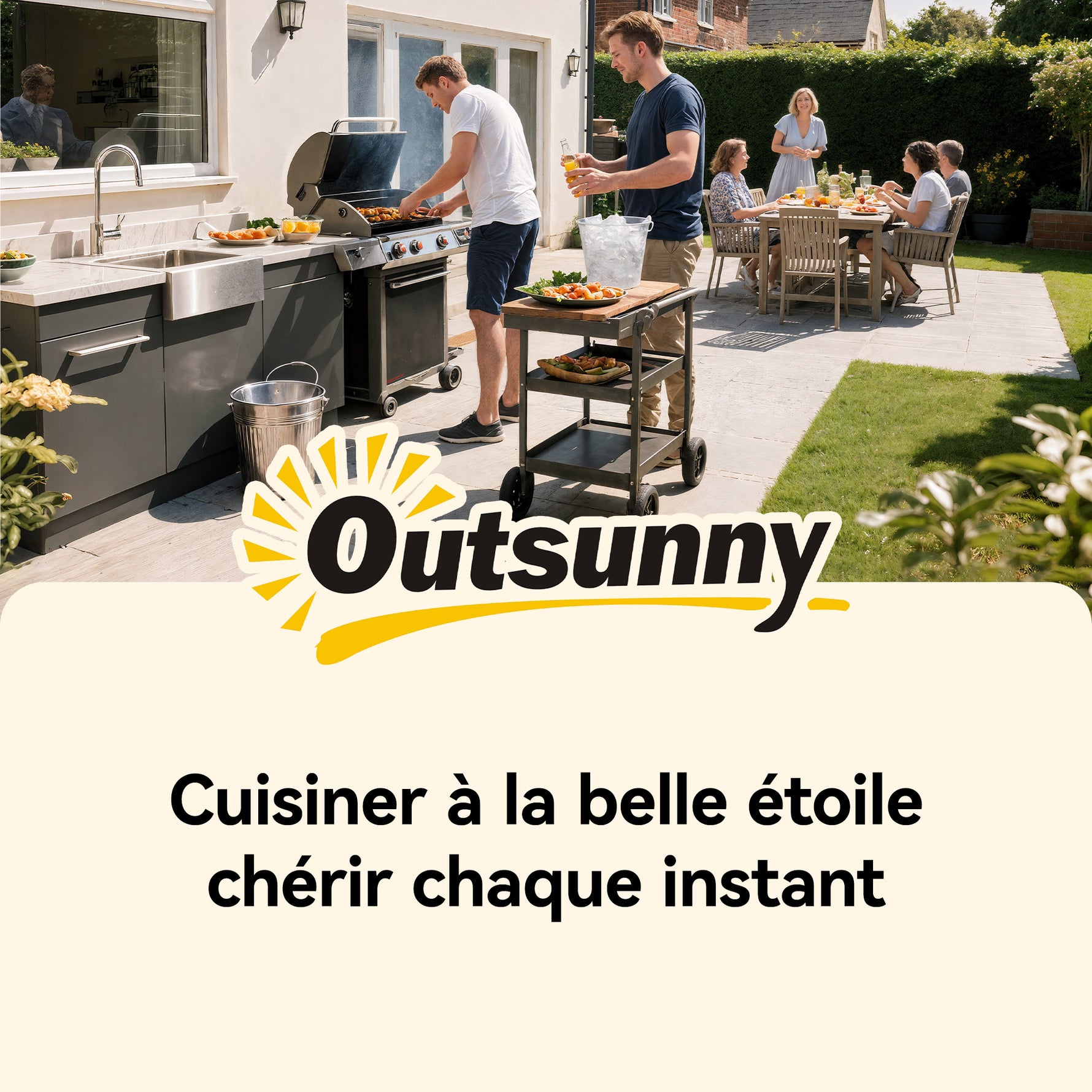 Desserte jardin chariot de barbecue sur roulettes avec plateau en acier inoxydable 107x49,5x92,5cm gris