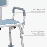 Taburete de ducha silla de ducha ergonómica altura ajustable patas antideslizantes 56,5 x 53,5 x 87 cm blanco y azul