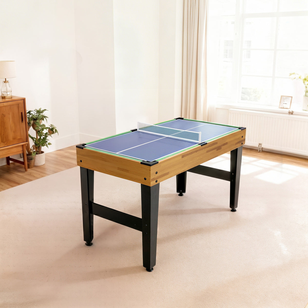 Table multijeux 13 en 1, table de jeu baby-foot, billard, ping-pong, 121x109x80cm, pour enfants et adultes, noyer clair
