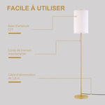 Lampadaire design 40 W max. piètement mât acier doré abat-jour lin crème dim. 25,5 x 25,5 x 157 cm doré et beige