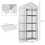 Serre de Jardin PE avec Étagères 4 Niveaux, Serre de Balcon, Bâche Renforcée 140g/m², Châssis en Acier, Porte Zippée Enroulable, pour Légumes et Plantes, Extérieur, 70x50x160cm, Blanc