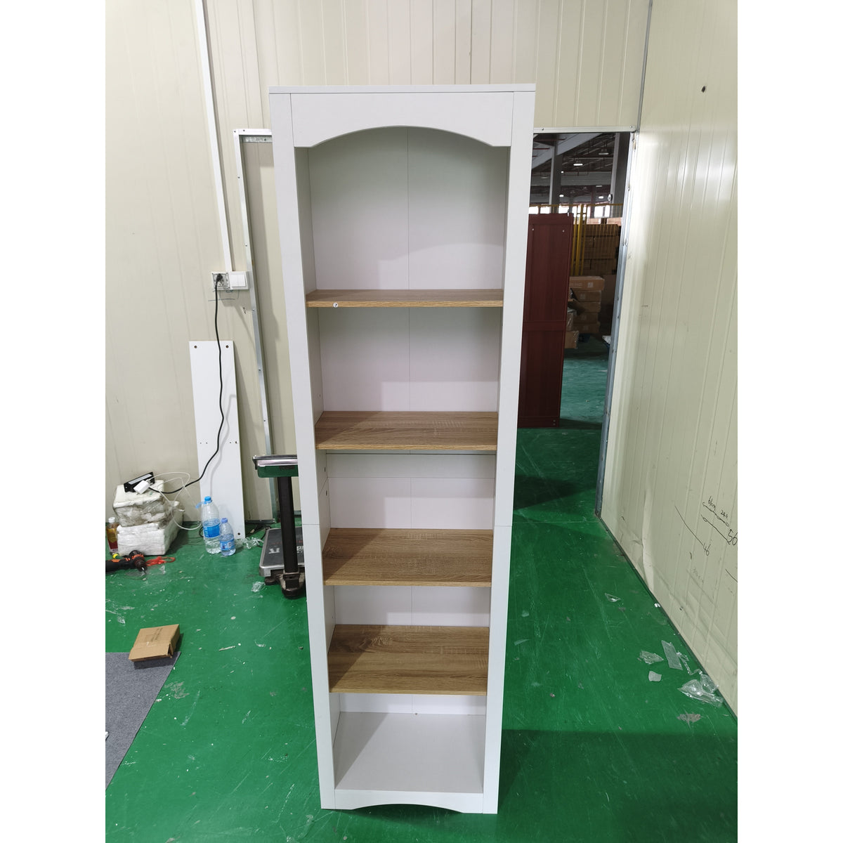 Boekenrek met boogvorm, 5 niveaus, boekenkast, opbergmeubel, verstelbare planken, 50x30x183 cm, wit en eikenhout