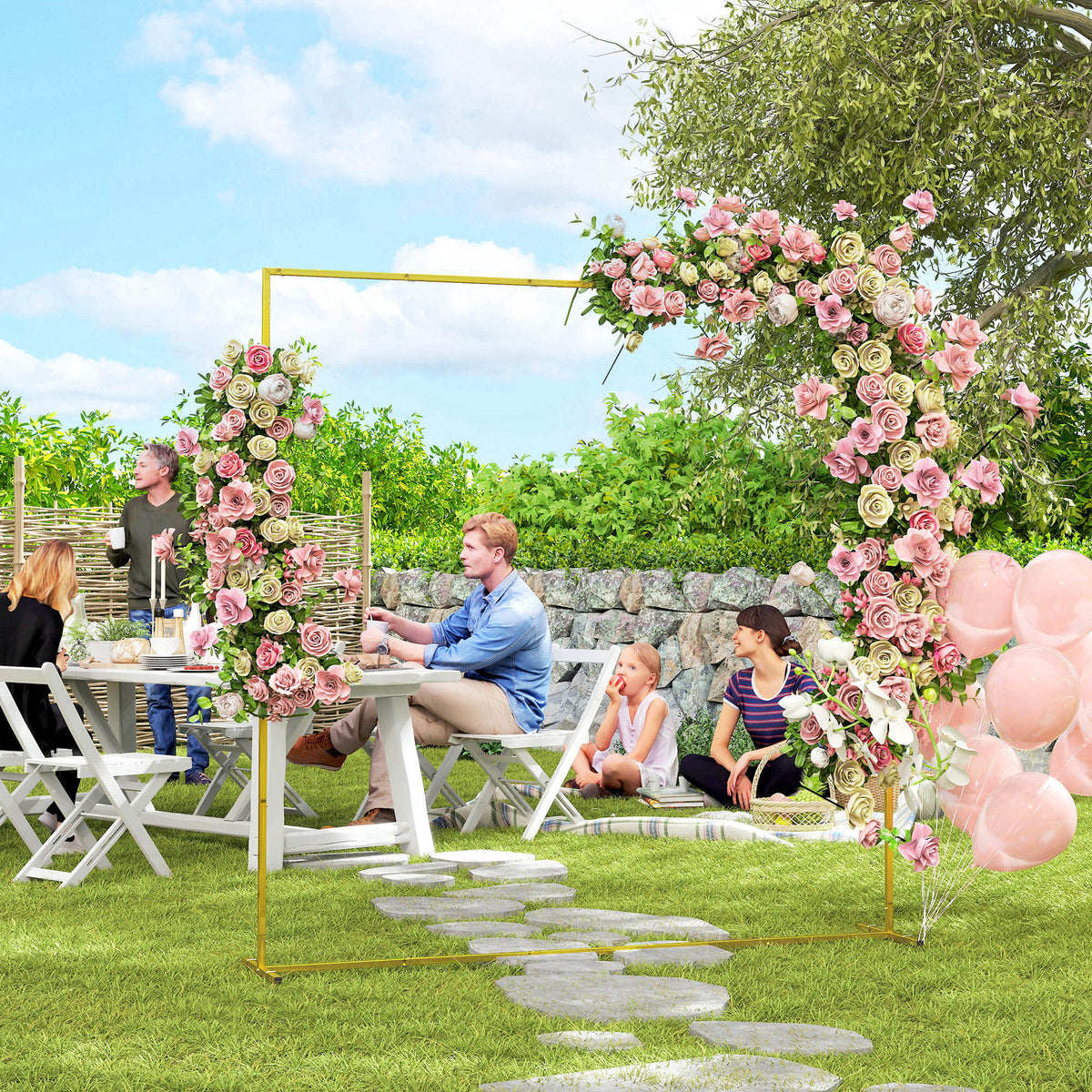 Goldener Metall-Hintergrundbogen für Hochzeiten, 2 m, Gartenbogen, Hochzeit, Blumen-Ballonbogen