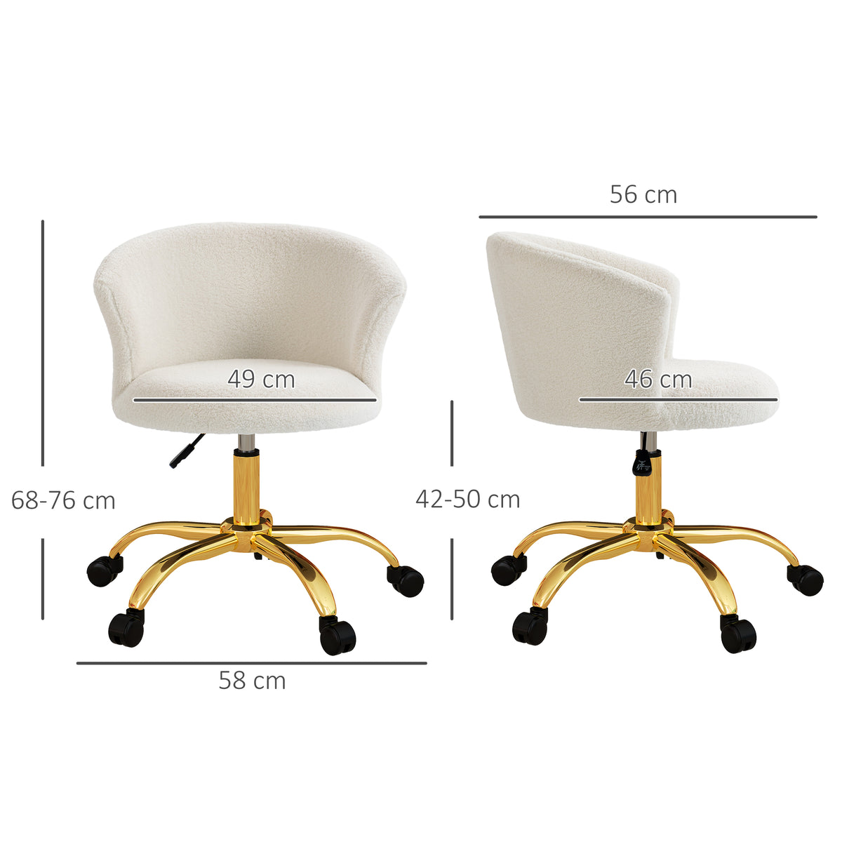 Chaise de bureau fauteuil de bureau ergonomique réglable en hauteur siège confortable pivotante piètement acier blanc