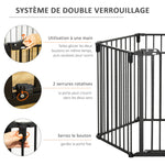 Barrière de sécurité barrière de protection cheminée parc enclos chien pliable modulable 6 panneaux avec porte sans perçage 362,5 x 76 cm noir