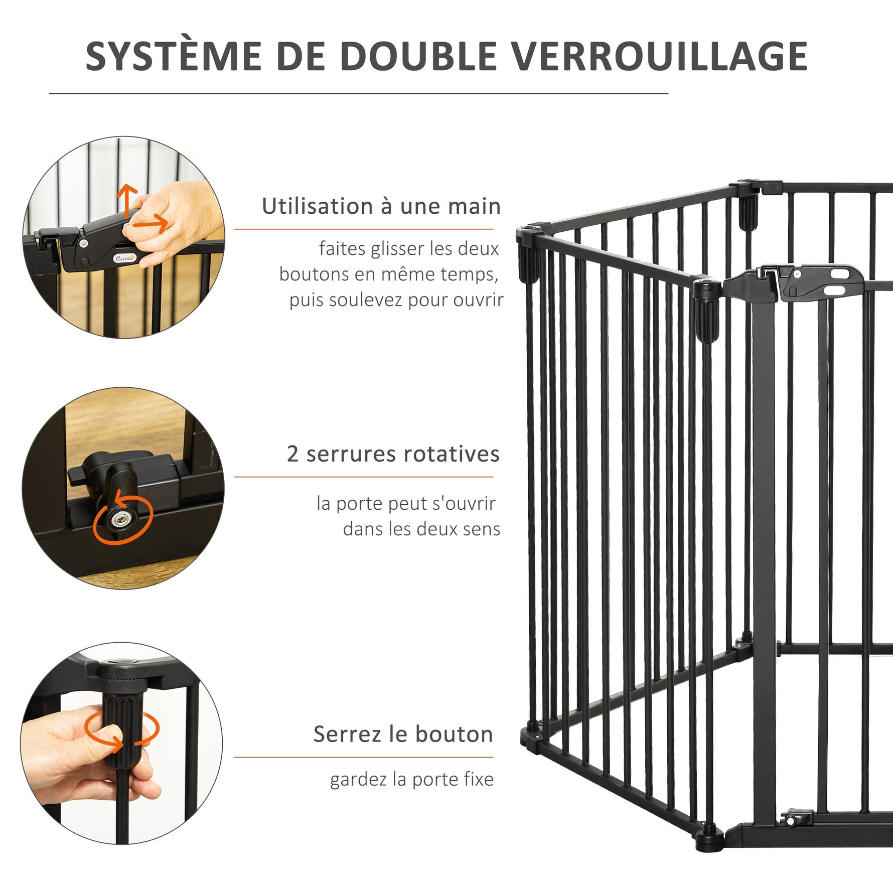 Barrière de sécurité barrière de protection cheminée parc enclos chien pliable modulable 6 panneaux avec porte sans perçage 362,5 x 76 cm noir