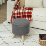 Pouf rond repose-pieds tabouret avec coffre de rangement pieds en bois design moderne gris