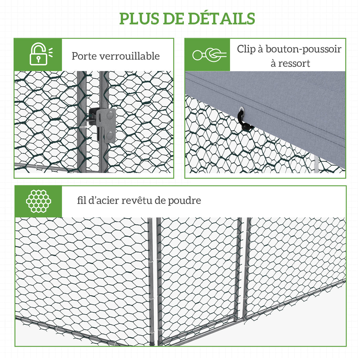 Buitenren voor kippen 10 m², gaasren 400 x 346 x 263 cm - overdekte ruimte - 10-15 kippen