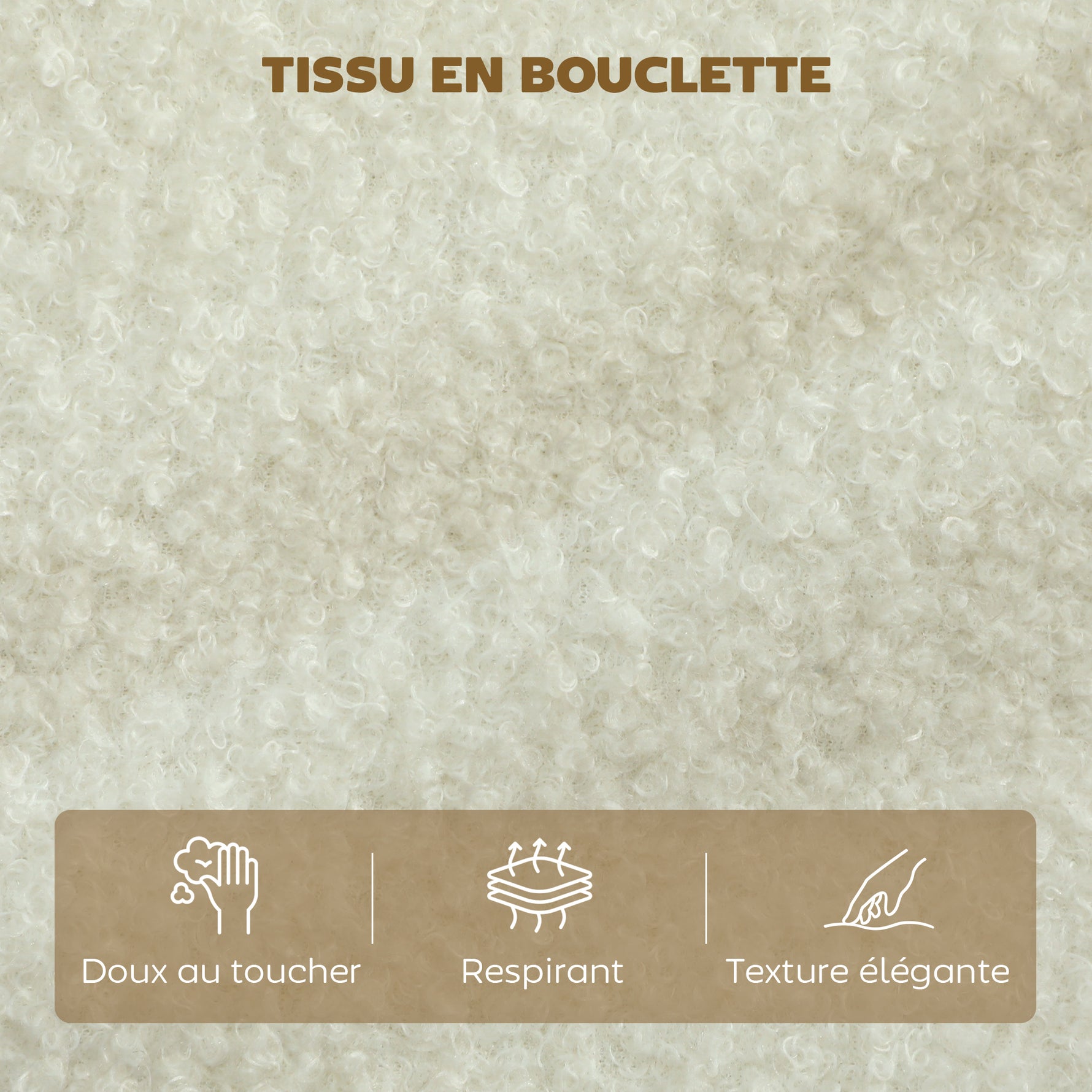 Canapé 2 places, canapé de salon en tissu bouclette avec coussins inclus, assise rembourrée, 137 x 69 x 82 cm, crème