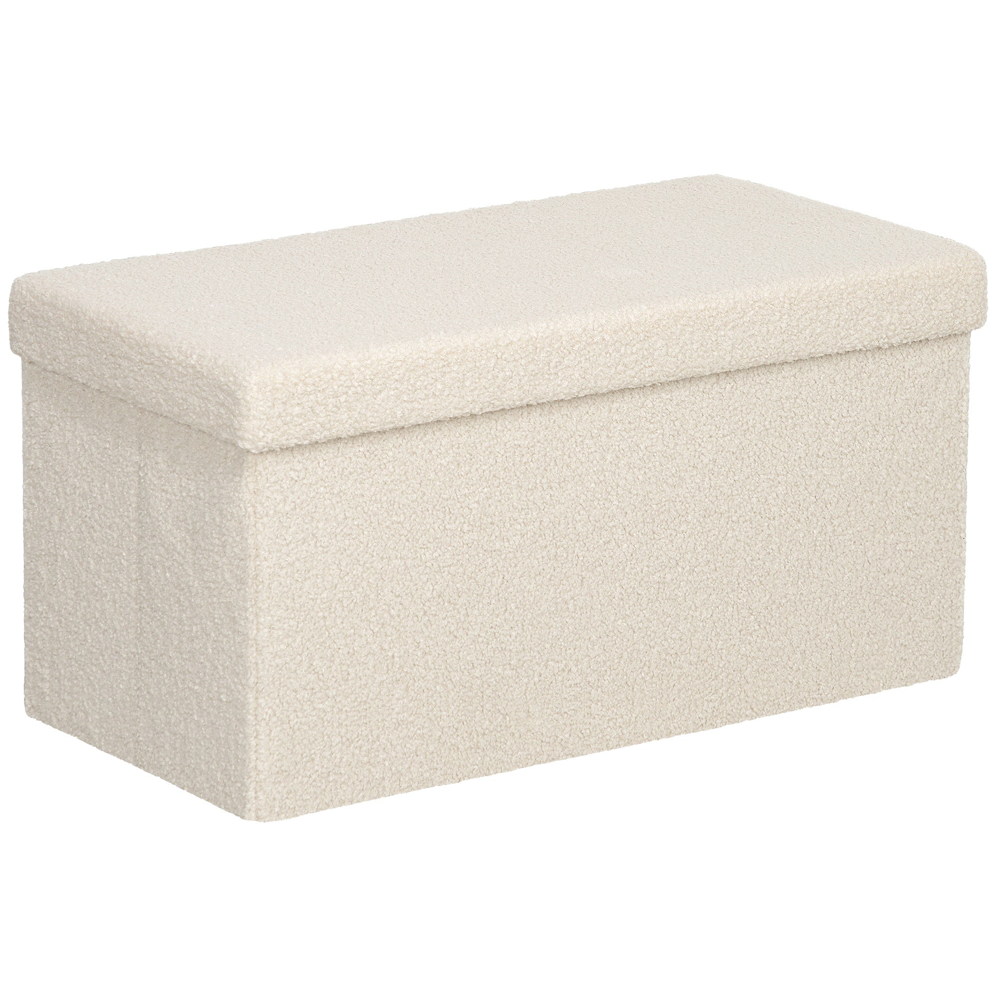 Panca contenitore da 84 L, pouf pieghevole imbottito in tessuto teddy, fondo letto, portata 120 kg, 76 x 38 x 38 cm, crema