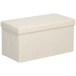 Banc de Rangement 84 L, Pouf Pliable Rembourré en Peluche Teddy, Bout de Lit, Charge 120 kg, 76 x 38 x 38 cm, Crème