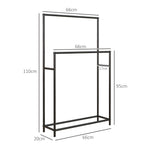Porte serviettes sur pied sèche serviette 2 niveaux en métal pour la salle de bain, dim. 66l x 20P x 110H cm, noir