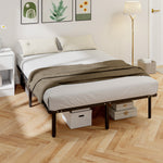 Estructura de cama de 140 x 190 cm, cama matrimonial con somier de láminas de madera maciza y piecero, con almacenamiento debajo, color negro