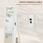 Lockable Swivel Jewelry Armoire with Mirror - Multi-Storage Jewelry Cabinet - White Wood