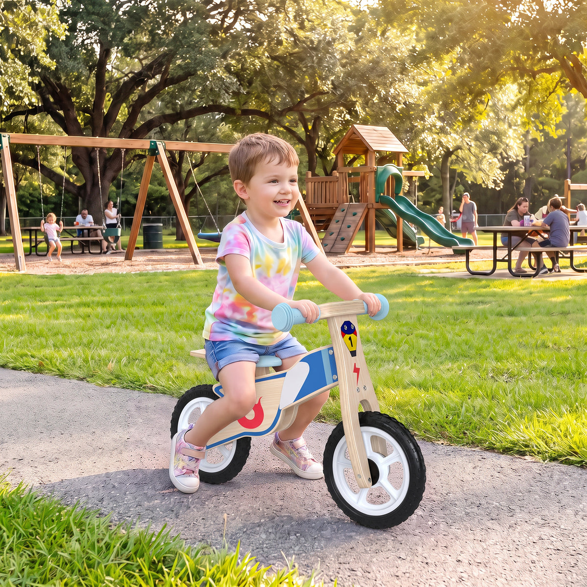 Draisienne Enfants Vélo Bébé sans Pédales avec Selle Réglable en PU, pour 3-5 Ans Jusqu'à 50 kg, Bois Naturel