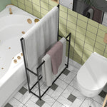 Porte serviettes sur pied sèche serviette 2 niveaux en métal pour la salle de bain, dim. 66l x 20P x 110H cm, noir