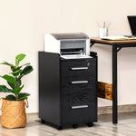 Caisson de bureau rangement bureau sur roulettes 3 tiroirs 1 verrouillable 1 trieur dossiers en bois noir