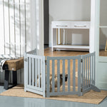 Barrière de Sécurité Chien Pliable Double Face en Bois, 4 Panneaux avec Porte, Pieds de Support, 205 x 60 cm, Gris