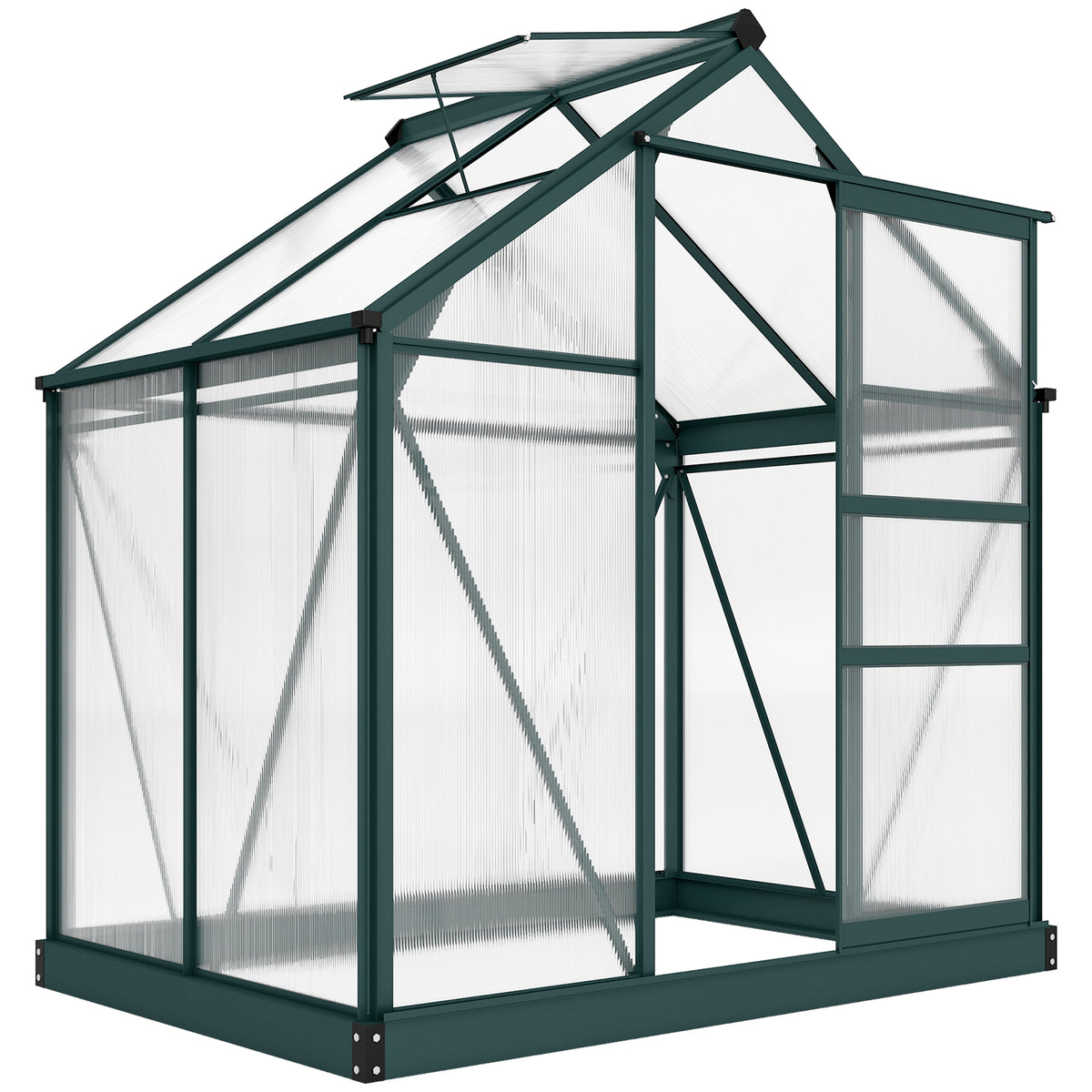 Serre de jardin polycarbonate 190 x 132 x 201 cm résistant aux UV 30+ fondation renforcé gouttière vert foncé