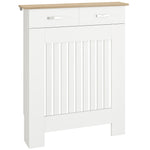 Cache-radiateur avec tiroir de rangement, meuble cache-radiateur en bois à lattes verticales, 78 x 19 x 97 cm, blanc