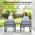 Salon de jardin 3 pièces coussins 14cm et accoudoirs en composite bois-plastique 2 fauteuils et table d'appoint gris