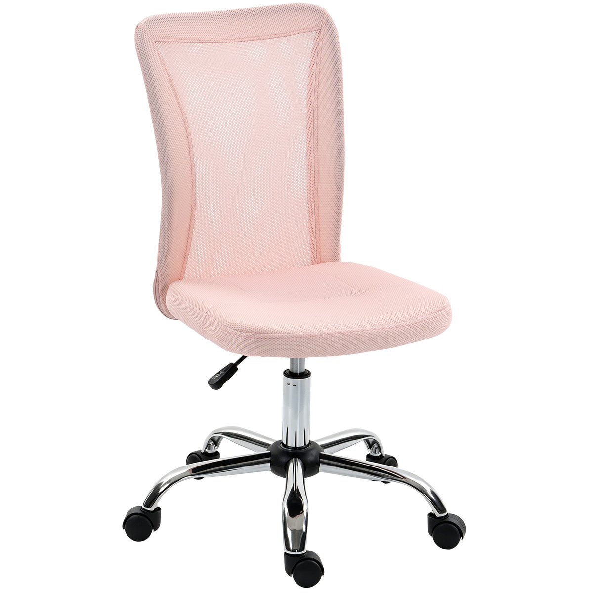 Chaise de bureau ergonomique hauteur réglable piètement chromé pivotant 360° revêtement maille rose