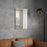 Specchio da parete stile finestra rettangolare, orizzontale o verticale con 4 ganci, in metallo dorato - 90x60 cm