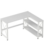 Bureau d'angle modulable réversible, bureau avec rangement, étagère de rangement, cadre en métal, 135x110x75cm, blanc