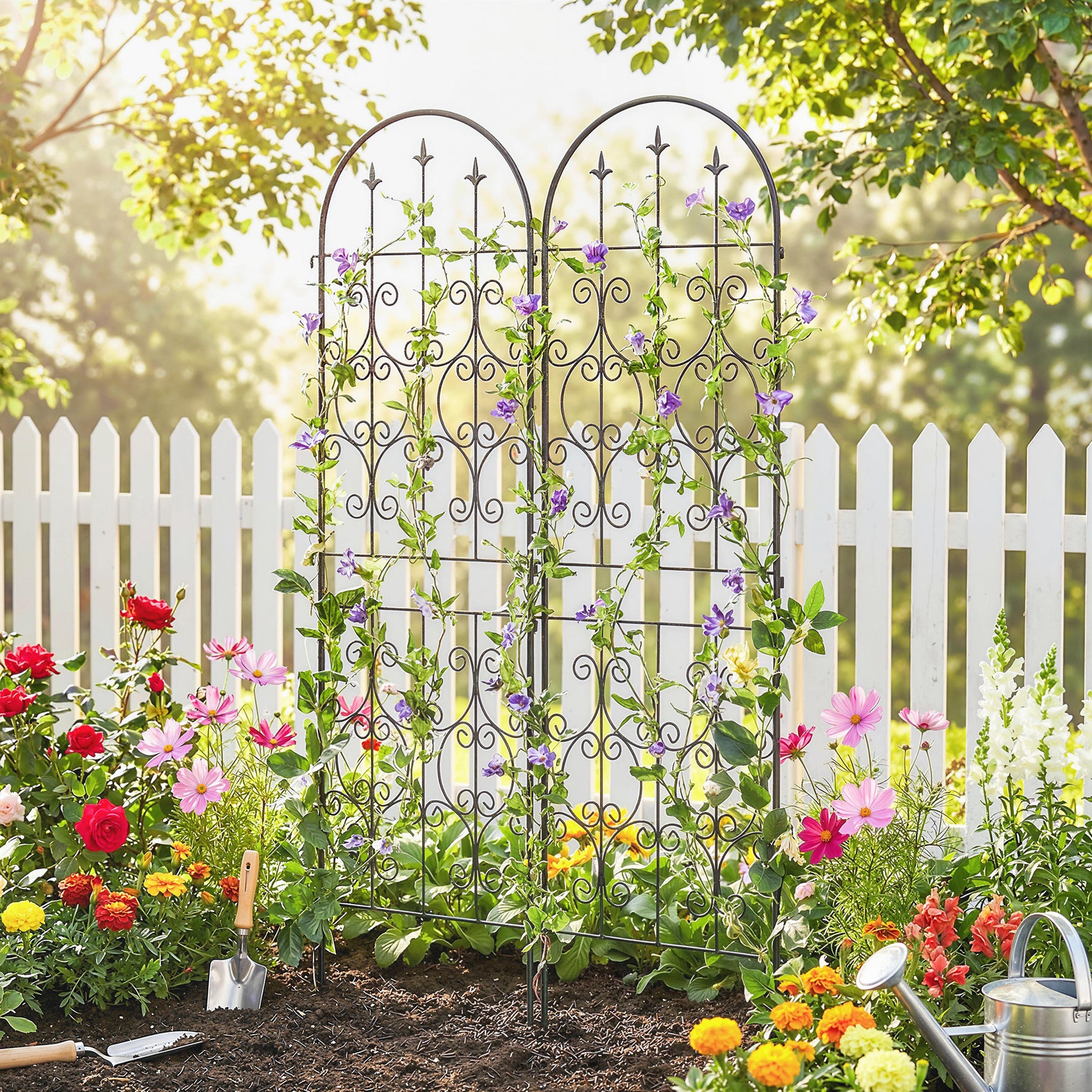 Lot de 2 Supports pour Plantes Grimpantes, Treillis de Jardin, pour Légumes, Vignes, Fleurs, en Métal, 50 x 180 cm, Noir