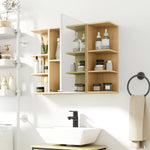 Armoire murale salle de bain avec miroir, meuble salle de bain avec étagères ouvertes, 80 x 20 x 59 cm, bois naturel