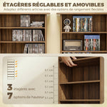 Rangements pour CD et DVD avec 8 compartiments et 6 étagères réglables, capacité max. 360 CD/185 DVD et Blu-ray, noyer