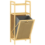 Meuble de rangement en bambou meuble de salle de bain étagère panier à linge basculant 40x30x95cm effet bois naturel