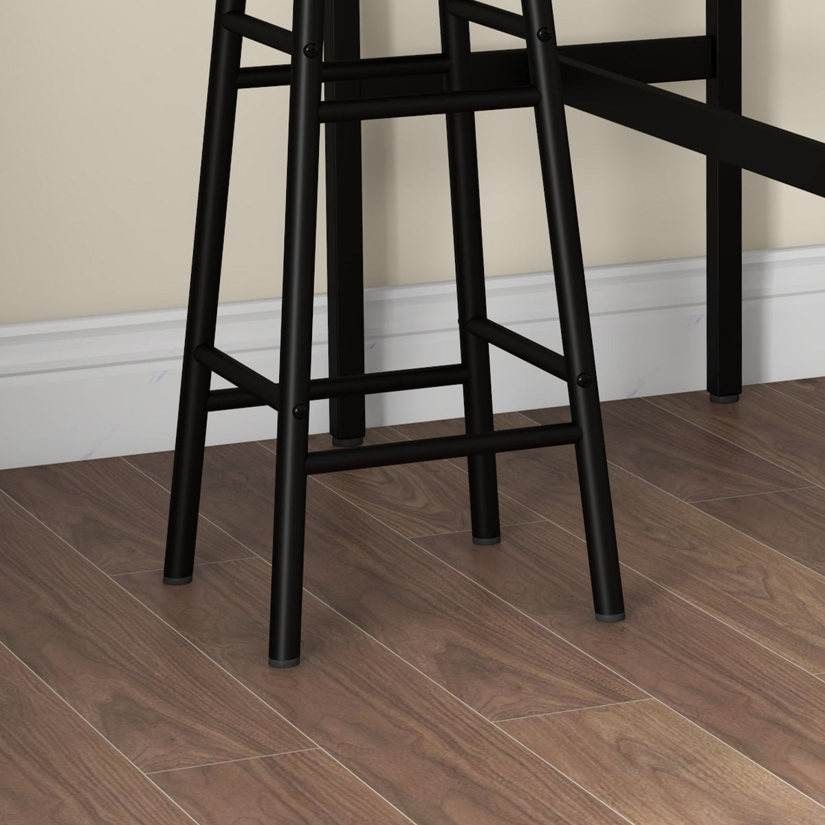 Conjunto de mesa alta de bar + 2 taburetes, estructura de acero, tablero con efecto madera de caoba, para 2 personas, negro