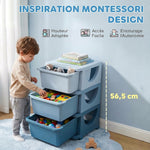 Organisateur de jouets pour enfants avec tiroirs à 3 niveaux, boîtes de rangement en plastique, 37 x 37 x 56,5 cm, bleu