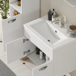 Ensemble de Meubles de Salle de Bain 4 Pièces, Mural, avec Miroir, Meuble sous Vasque, Lavabo et Armoire Haute, Blanc